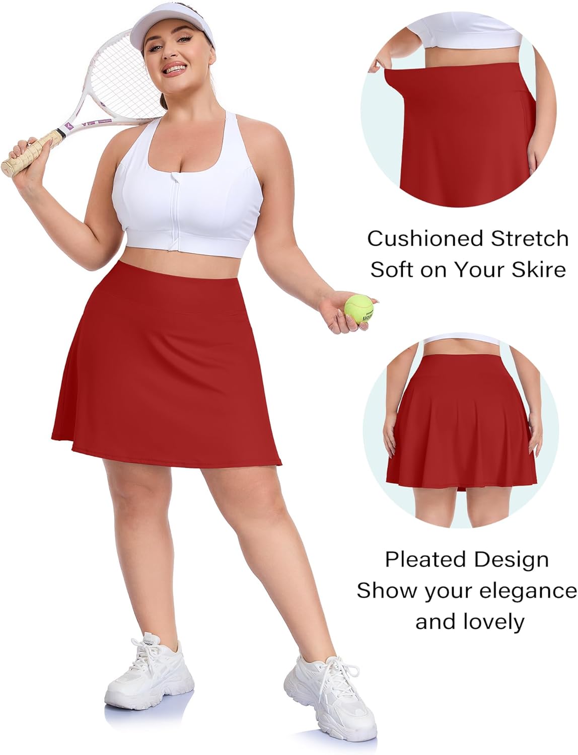 COOTRY Plus Size Tennis Golf Skirts High Waisted with Pockets Inner Shorts for Athletic Skorts Sports Running Pickleball
