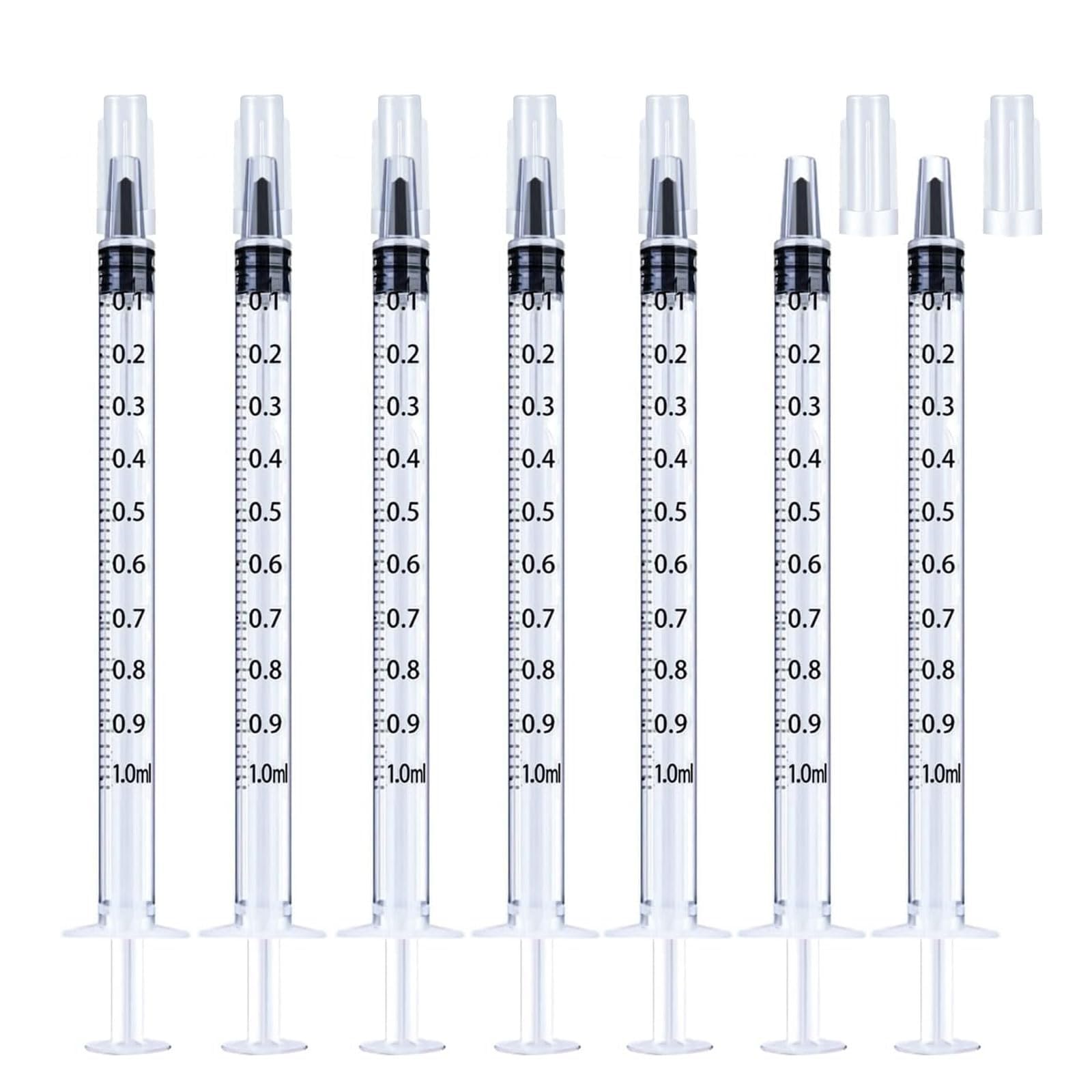 Jeringa de plástico líquido sin aguja de 1 ml, jeringa de laboratorio científico, medición de líquido, alimentación de mascotas, embalaje individualmente estéril (blanco, 100 unidades)