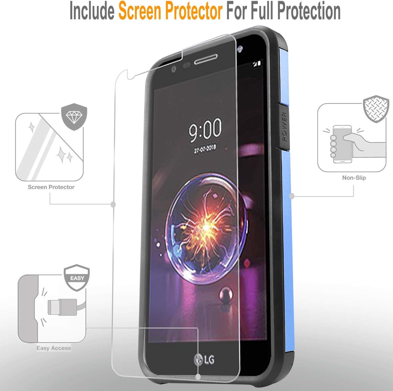 LG Fiesta 2 Phone Case, LG X Power 2 Case, LG Fiesta LTE Case, LG X Charge Case, Starshop [Shock Absorption] Impact Advanced Protective Phone Cover with [Premium HD Screen Protector] [Blue]