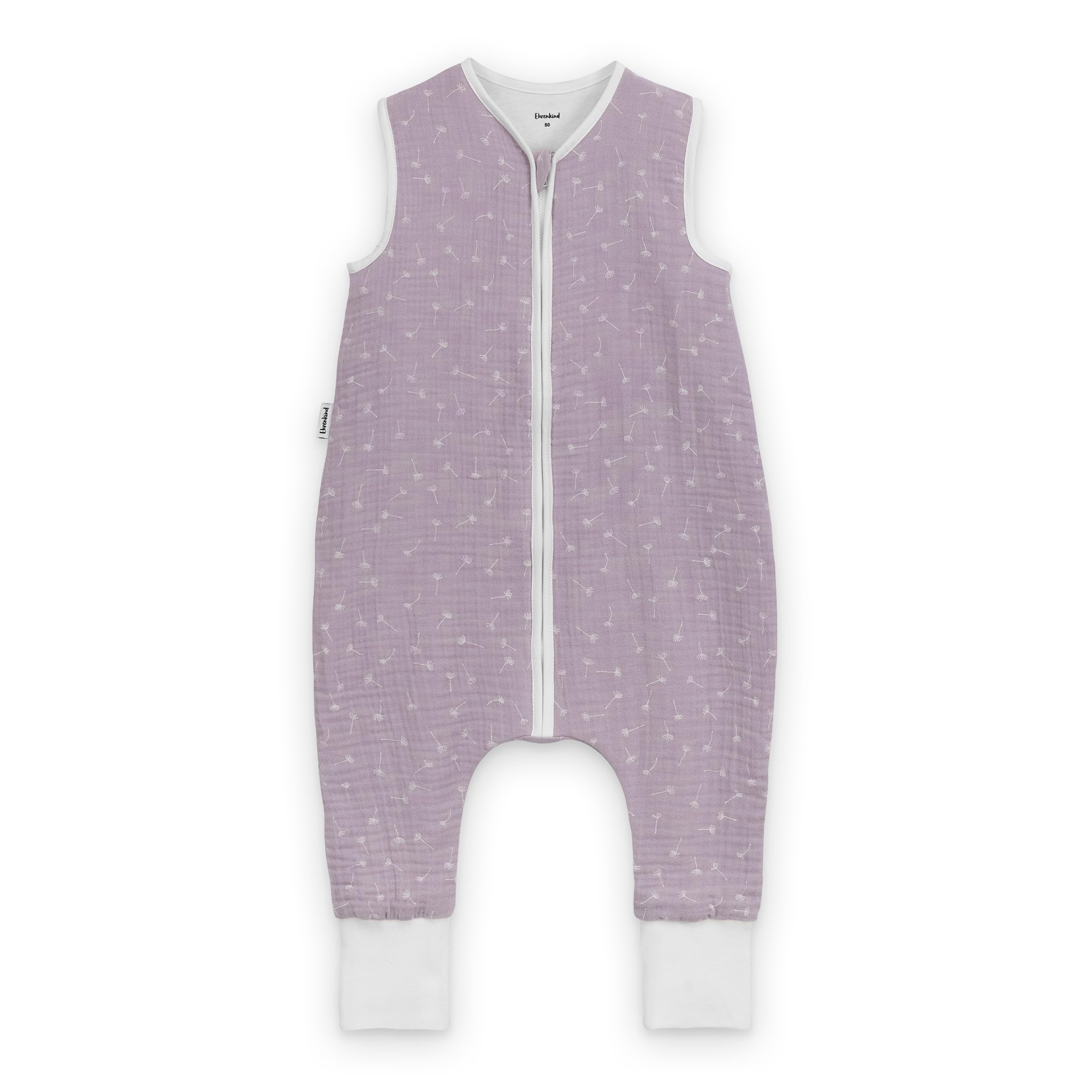 Ehrenkind® Baby Sommerschlafsack mit Füßen Musselin | aus weicher OEKO-TEX zertifizierter Bio-Baumwolle | Sommer Baby Schlafsack 1 TOG Gr. 100 Farbe Flieder Gemustert
