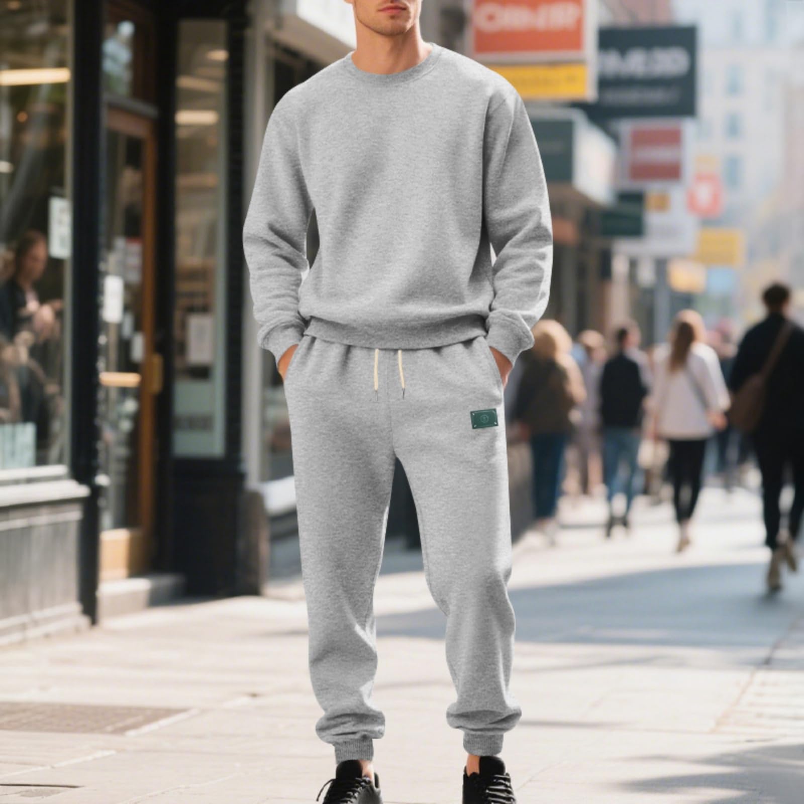 Tuta da uomo in due pezzi, per allenamenti e avventure all'aperto, antistrappo, top e pantaloni da allenamento da uomo, grigio, M