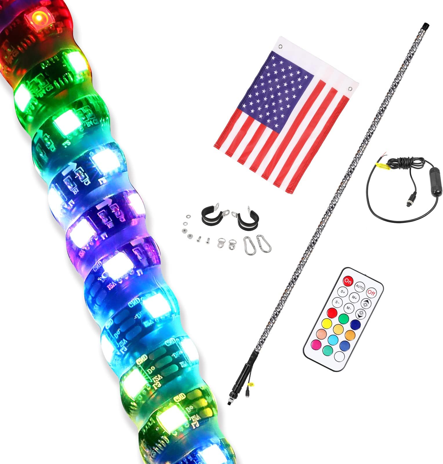 OFFROADTOWN 5FT LED Whip Light RF Remote Control Spiral Lighted Whips RGB Dancing/Chasing Light Antenna LED Whips for UTV ATV Polaris RZR Razor Offroad Trucks Pickup 4X4 Dune