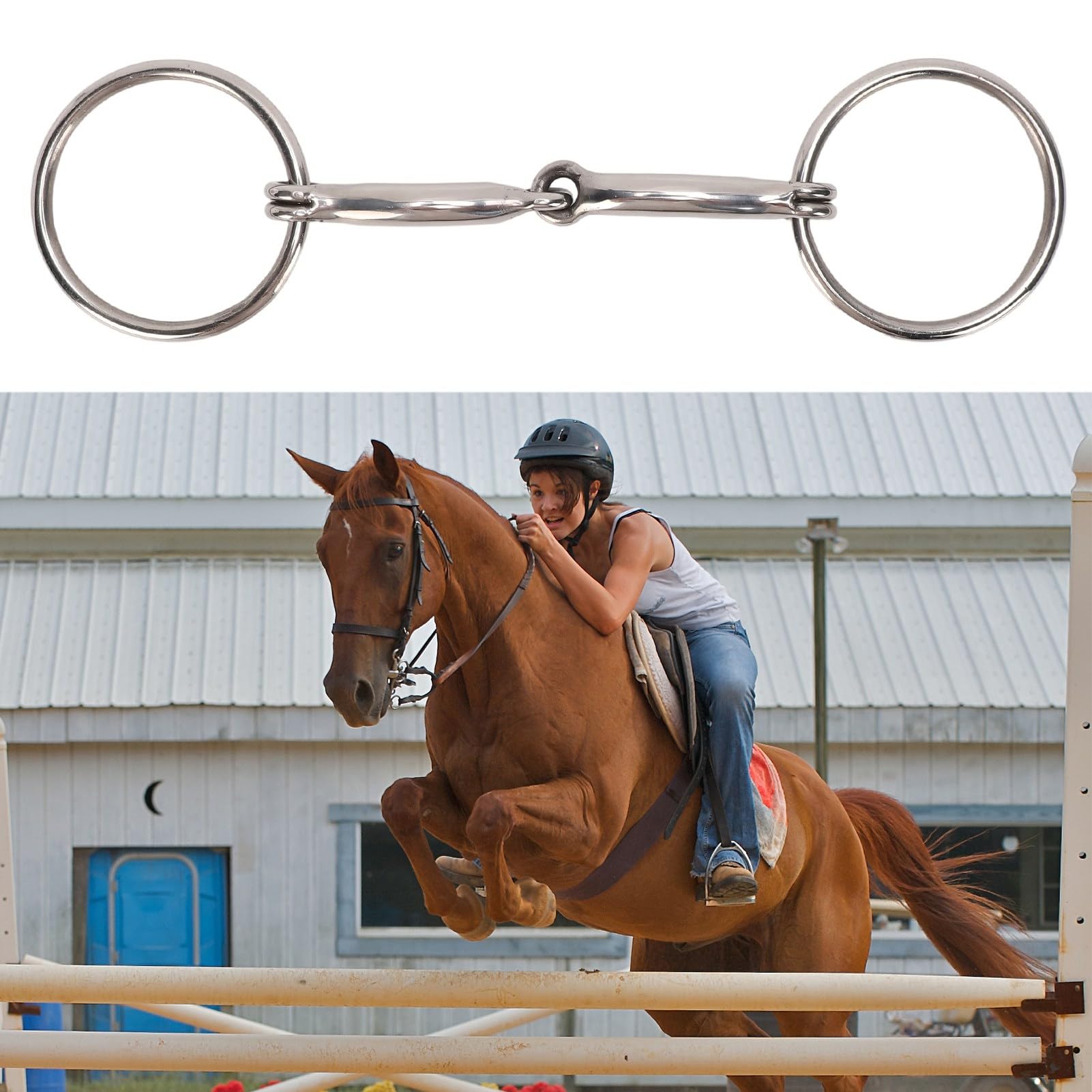 Qcwwy Pferdemaulgebiss, Edelstahl-D-Ring-Trense, Ideal für Training und Reiten, Sichere Kontrolle, Effektive Beißprävention, Western-Trainings-Reitwerkzeug
