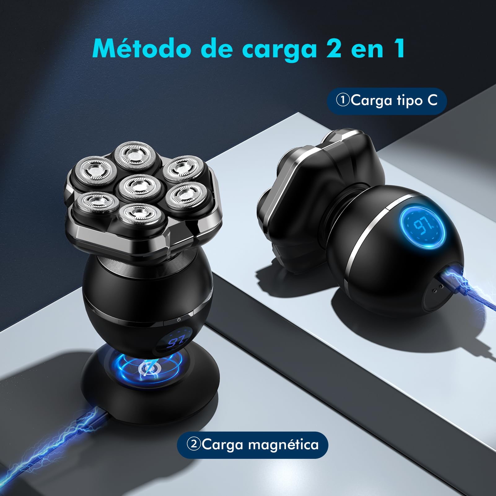 ETENTOUS 7D Maquina Afeitar Cabeza Hombre- para Calvocon Pantalla LED -Recargable Maquina Afeitar Cabeza Impermeable IPX7 en Seco y Húmedo maquina de afeitar Hombre.