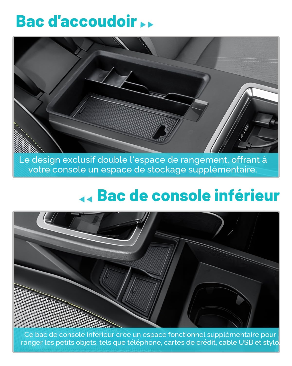 CDEFG Compatible avec Renault Megane E-Tech/Scenic E-Tech 2022-2025 2026 Accoudoir + Console Centrale Organisateur Boîte de Rangement Megane E-Tech Rangement E-Tech 2024 Accessoires
