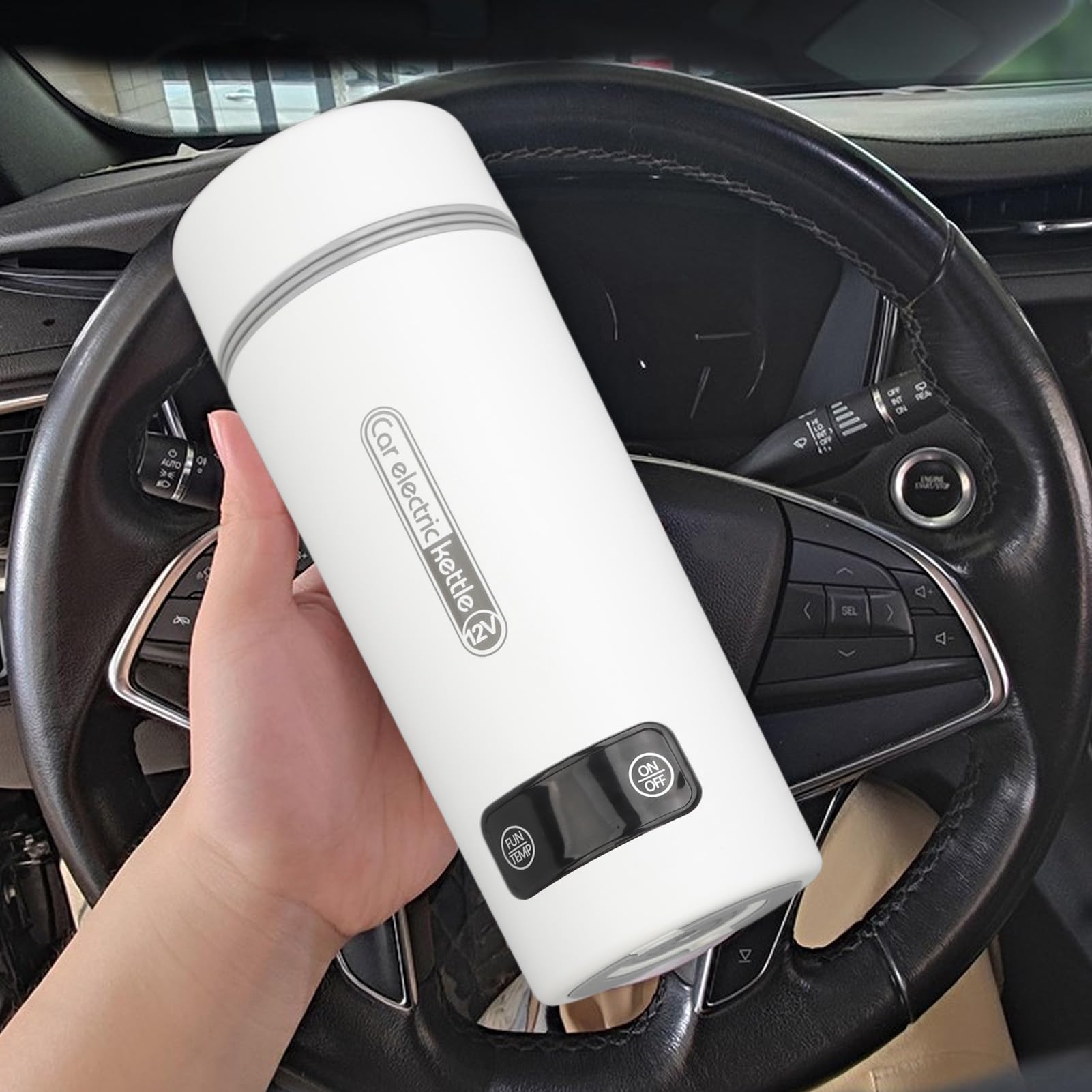 Taza Calefactora para Coche, Hervidor Eléctrico Portátil a Prueba de Fugas con 4 Ajustes de Temperatura para Coches Pequeños, Color Blanco, 350ml
