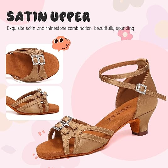 Latin Dansschoenen voor Meisjes met Lage Hak Satijn Ballroom Tango