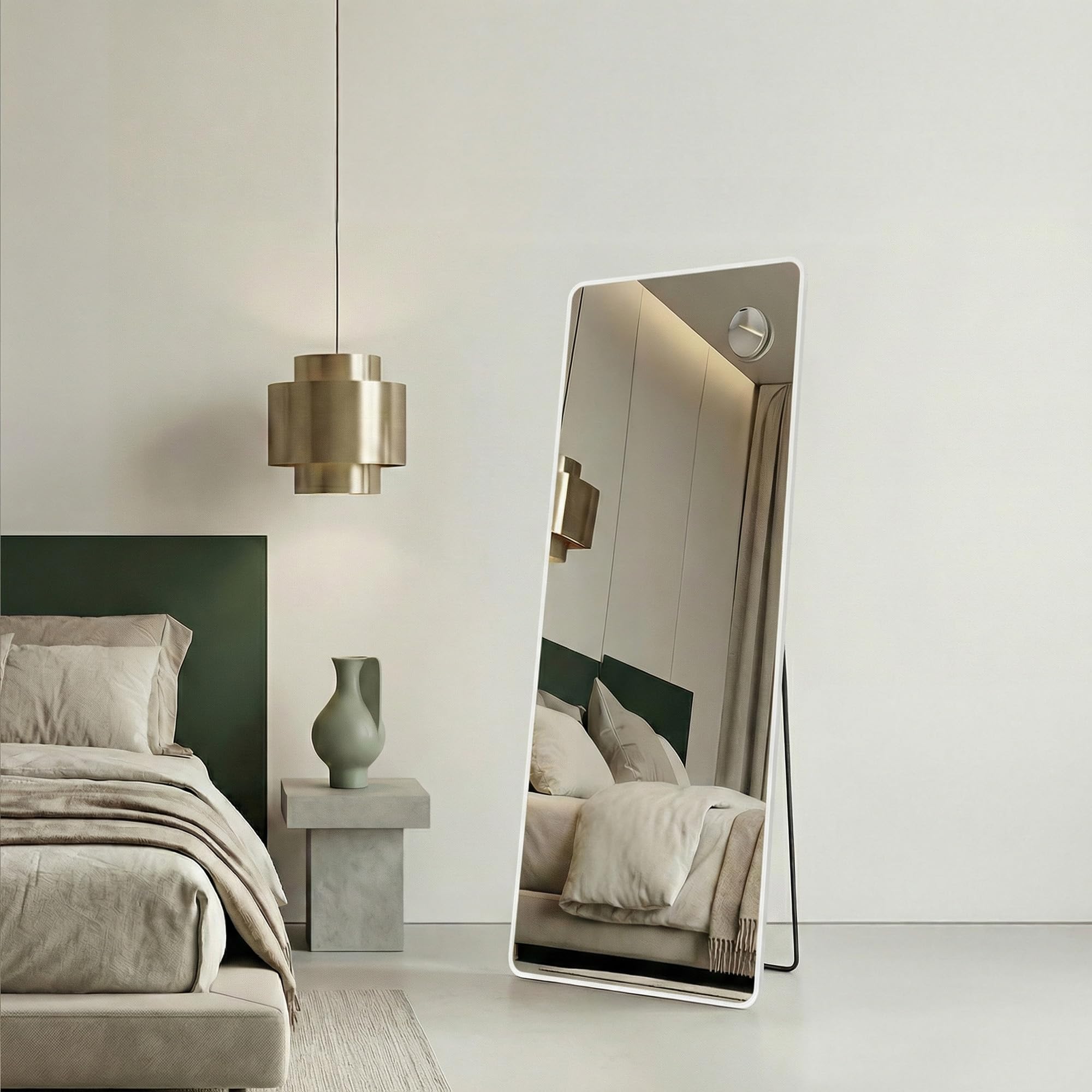 SONGMICS Ganzkörperspiegel, 160 x 50 cm, rechteckiger Standspiegel, mit Vergrößerungsspiegel, Rahmen aus Aluminiumlegierung, Hartglas, für Schlafzimmer, Wohnzimmer, Garderobe, mattweiß LFM030WC02