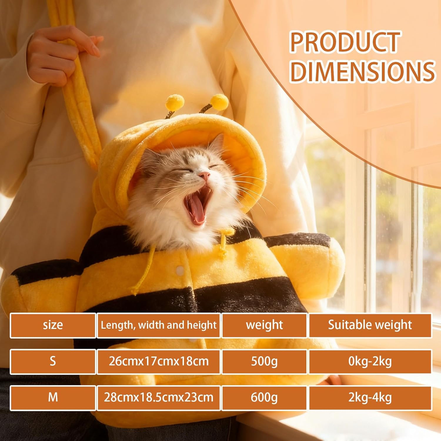 Cat Puppy Plush Outing Backpack, Pet Costume Winter Warm Outing Backpack with Adjustable Crossbody Strap Anti-Escape Hood, Bee and Bear,Style Carrier for Kitten, Puppy&Small Dogs (Brown,M)