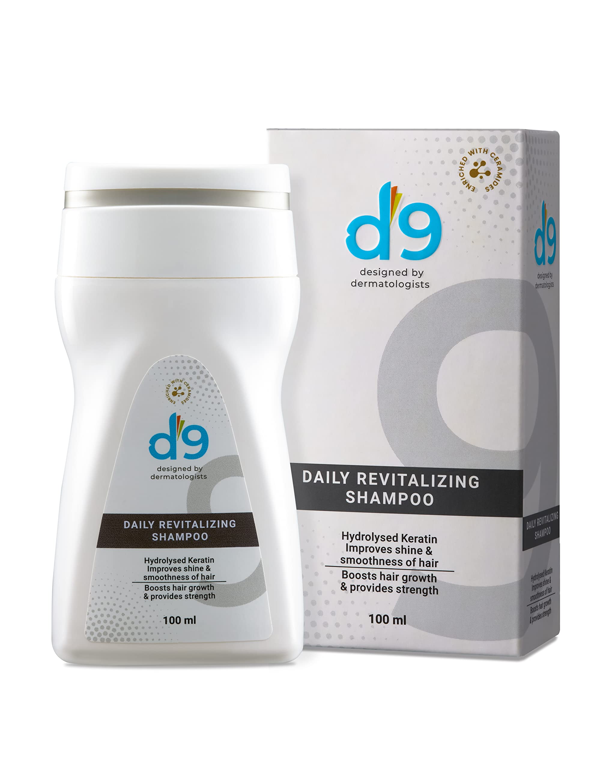 D9 Daily Revitalizing Shampoo 100ml – Keratin & Ceramide Infused, Hair Damage Repair & Hair-Fall Control, Smooth Frizz-Free Hair, Unisex Daily Use, Strengthening, Nourishing, Healthy Hair Care
