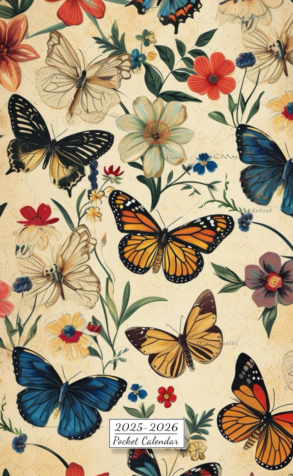 Pocket Calendar 2025-2026 for Purse: Keep Your Life Organized with Our Compact and Portable Vintage Butterfly & Floral 2 Year Monthly Planner 2025-2026