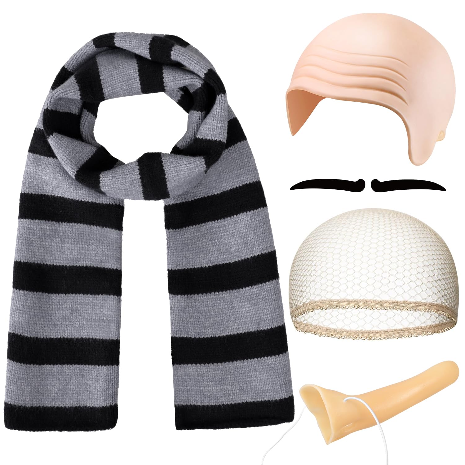 iZoeL Bald Cap Striped Scarf Long Nose Eyebrows Halloween Costumes Men