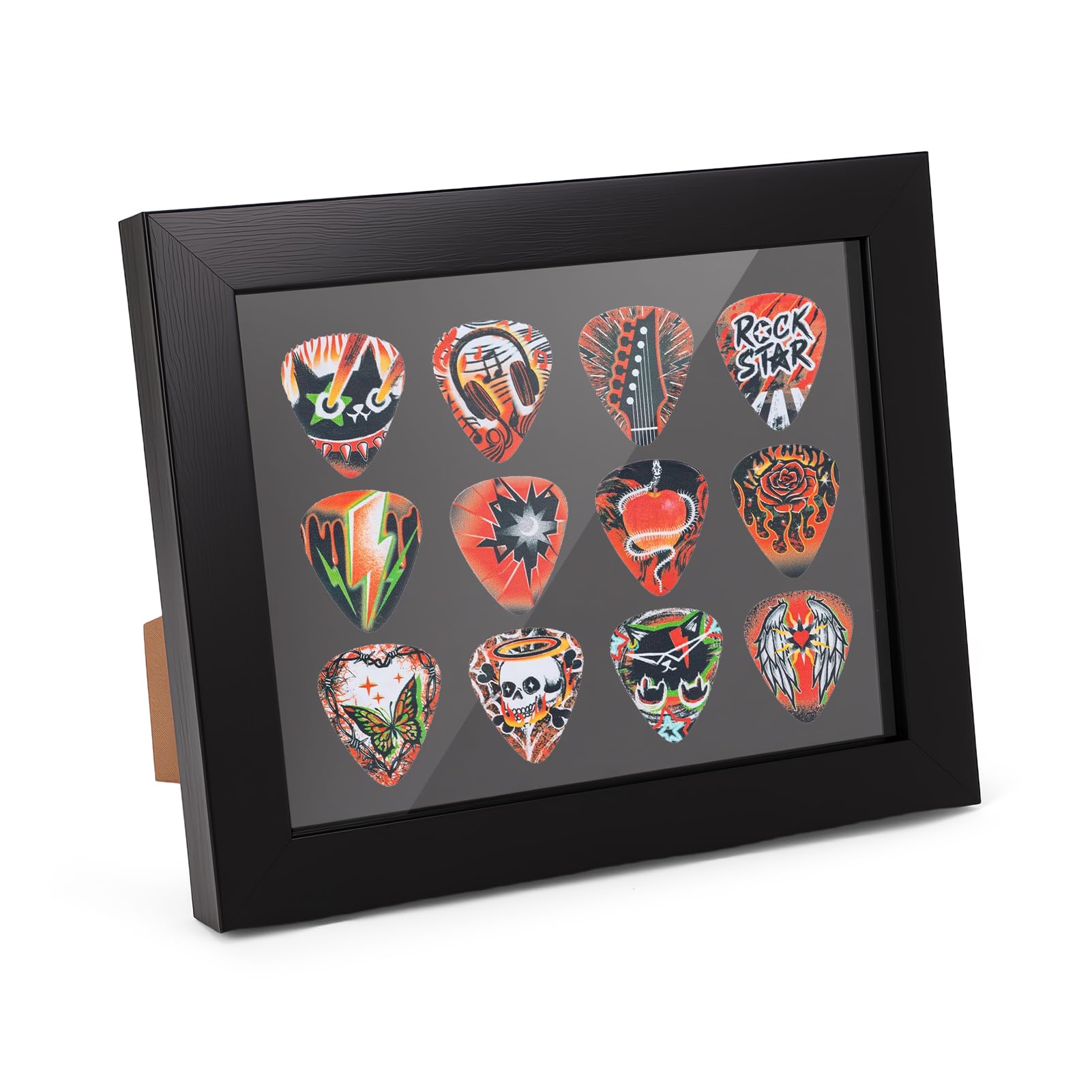 Guitar Display Frame and Case, Pick Inlay Slots, Desktop and Wall Mountable, Gifts for Guitar Players and Musicians 17x21cm