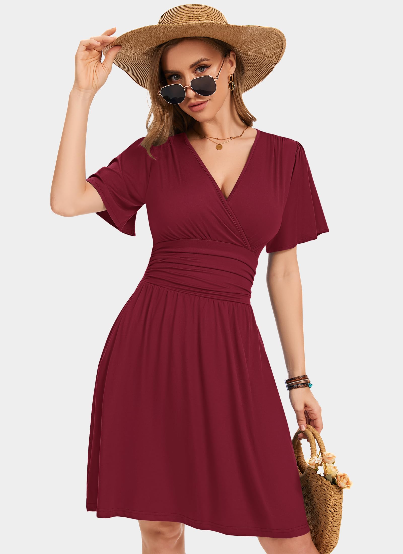 WNEEDU Robe Femme Chic et Elegant V Taille Empire