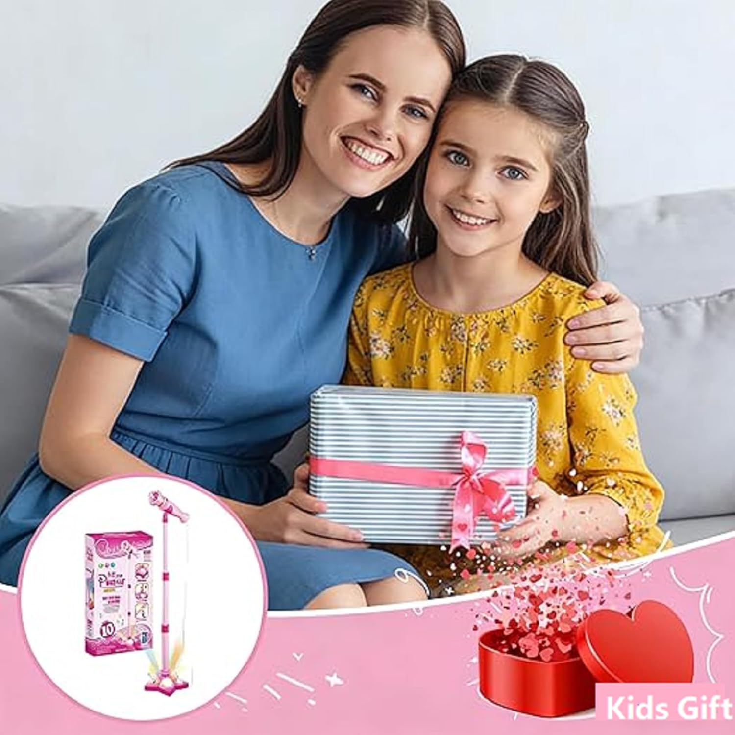 Kids Karaoke Machine with Adjustable Stand,Upgrade Kids Microphones for Singing Along with Rotational Flashing Stage Lights,Pedals Gift for 3+ Years Old Girls and Boys - Image 6