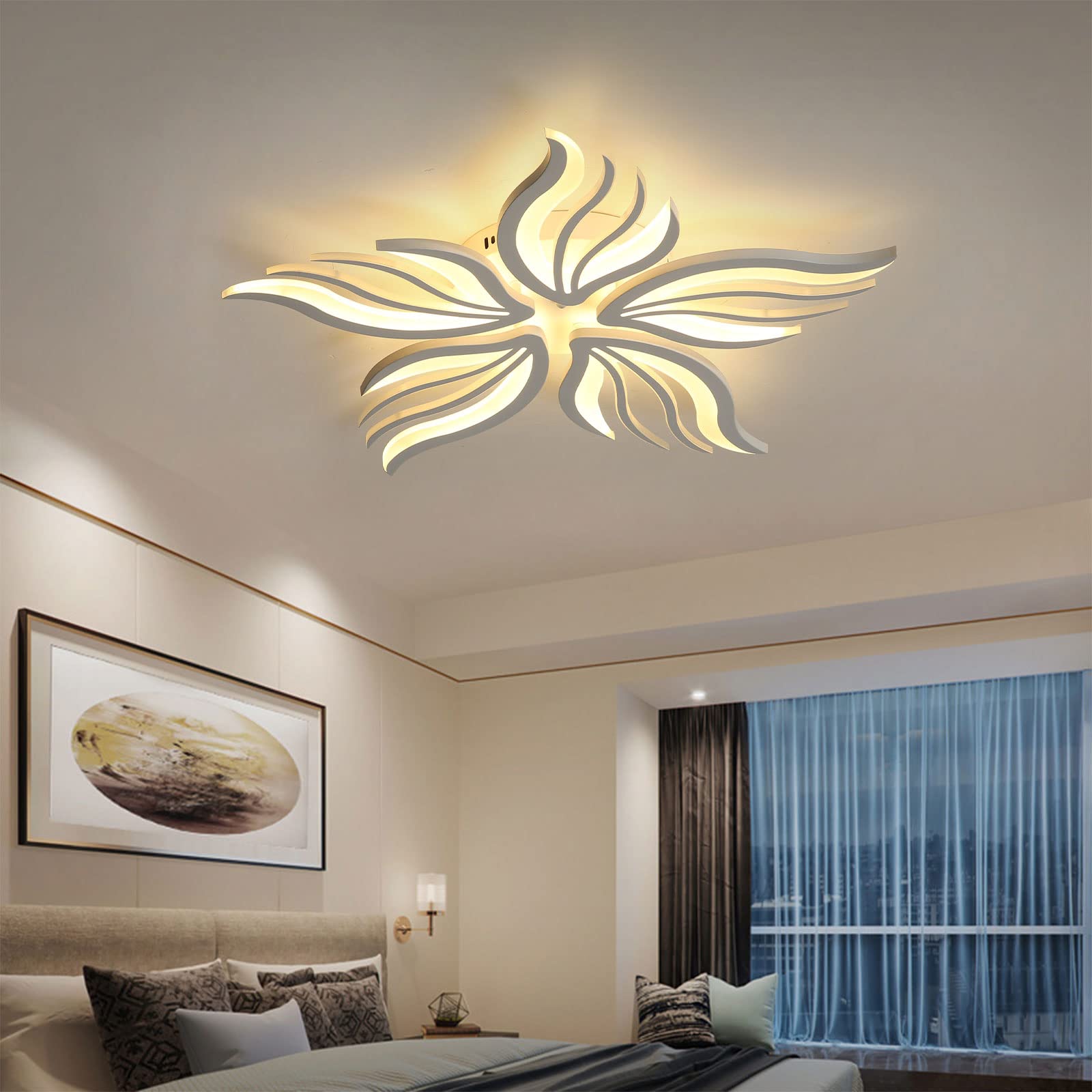 Plafonnier LED Dimmable 48W avec Télécommande Changement de Couleur Lumière Salon Chambre Blanc