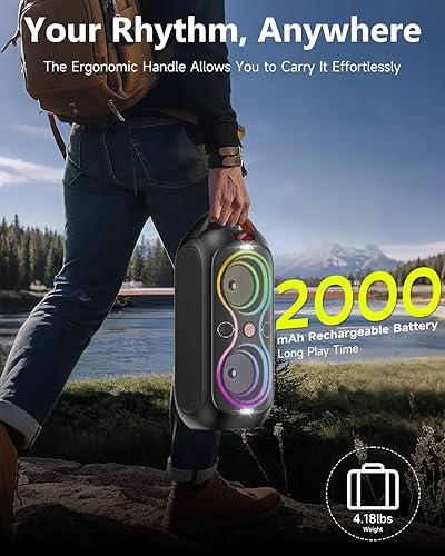 Miniatura 5 de Altavoz Bluetooth portátil de 120 dB con luces LED de sincronización y altavoces duales de 4 pulgadas - 5 modos RGB + 8 colores, Bluetooth 5.3,