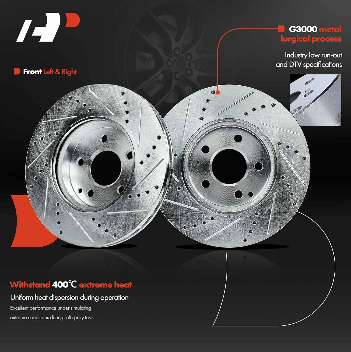A-Premium 11.62 inch (295mm) Front Drilled and Slotted Disc Brake Rotors + Ceramic Pads Kit Compatible with Select Mercedes-Benz Models - E320 2003-2009, E350 2007-2009, 6-PC Set