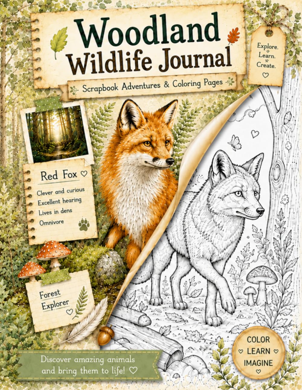 Woodland Wildlife Journal: Scrapbook Adventure & Coloring Pages