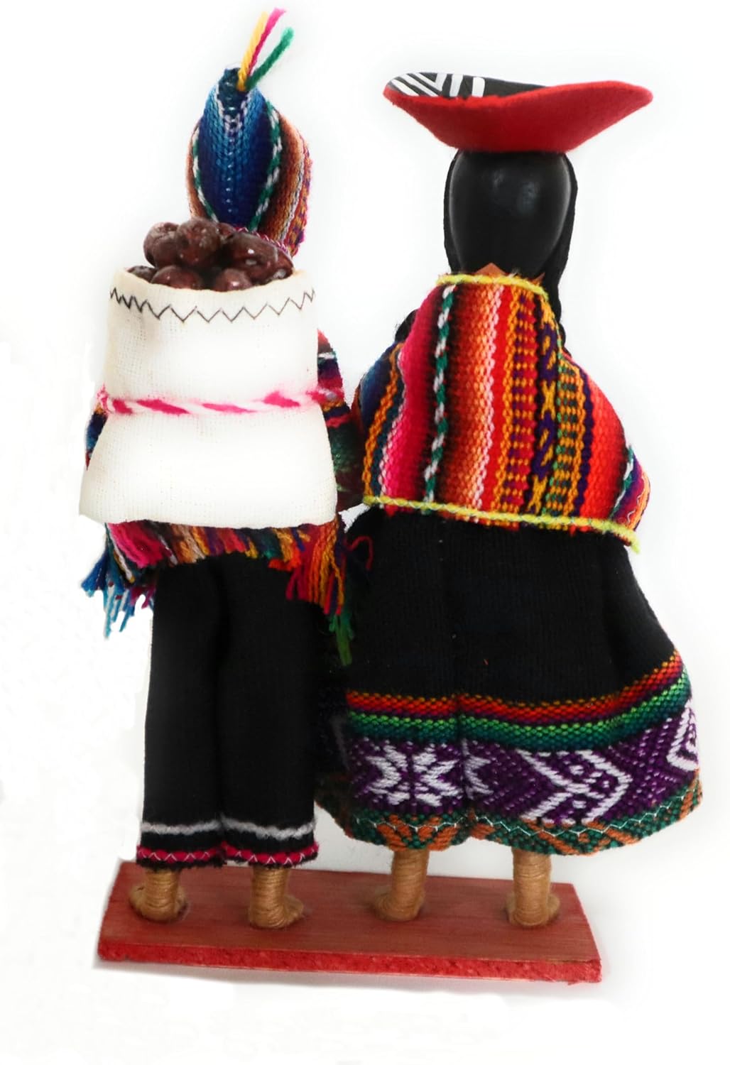 Peruvian Figurines of The Andes Cholitos Handcrafted Figurines with Traditional Dresses Peruvian Folk Customs Country People of Peru 6.5" Tall (Yarn Spinning/Purple Potatoes)