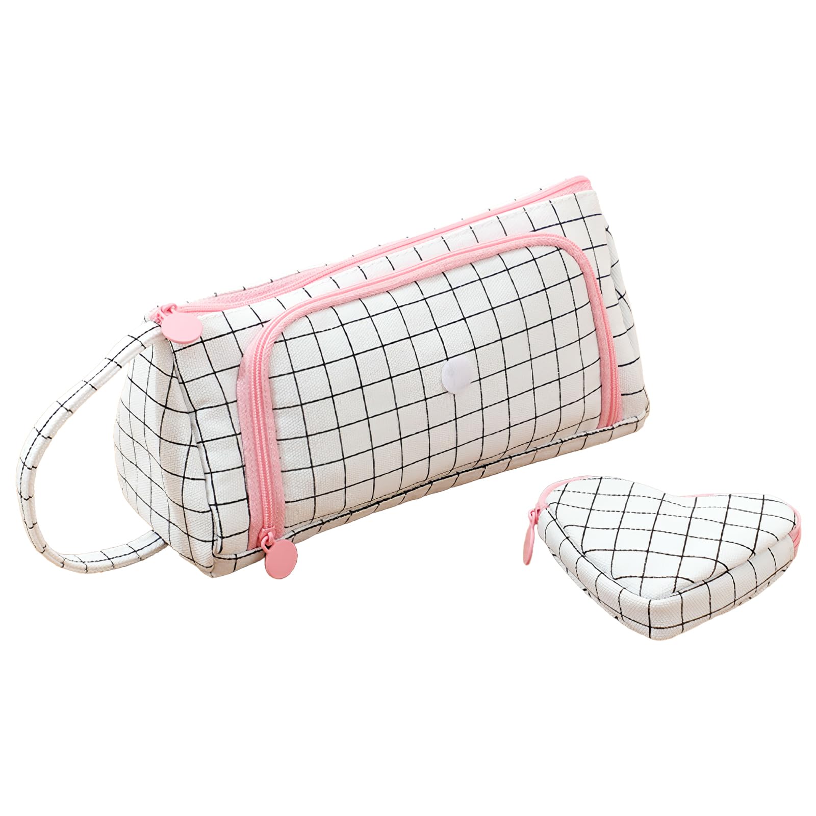 Tanou Astuccio Grande In Tela Per Ragazze - 4 Scomparti Con Tasca Frontale - Cappuccetto Animaletto Nero E Bianco - Per Scuola E Ufficio - 2