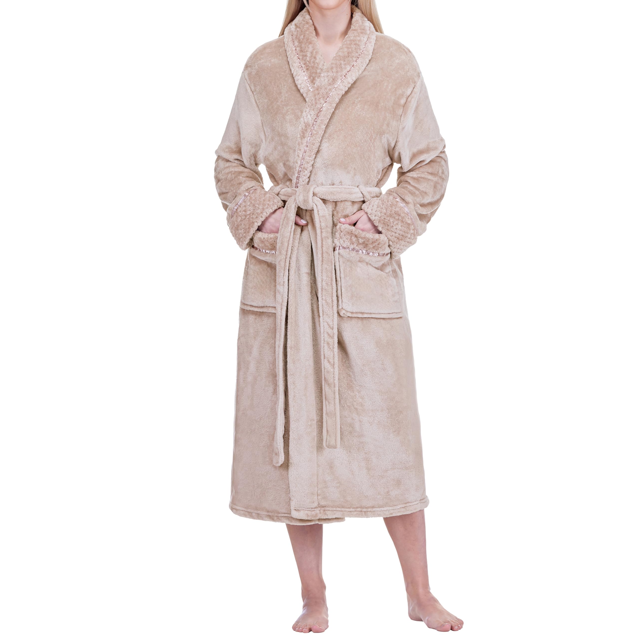 PAVILIA Soft Plush Women Fleece Robe, Cozy Warm Bathrobe, Fuzzy Female Long Spa Robe