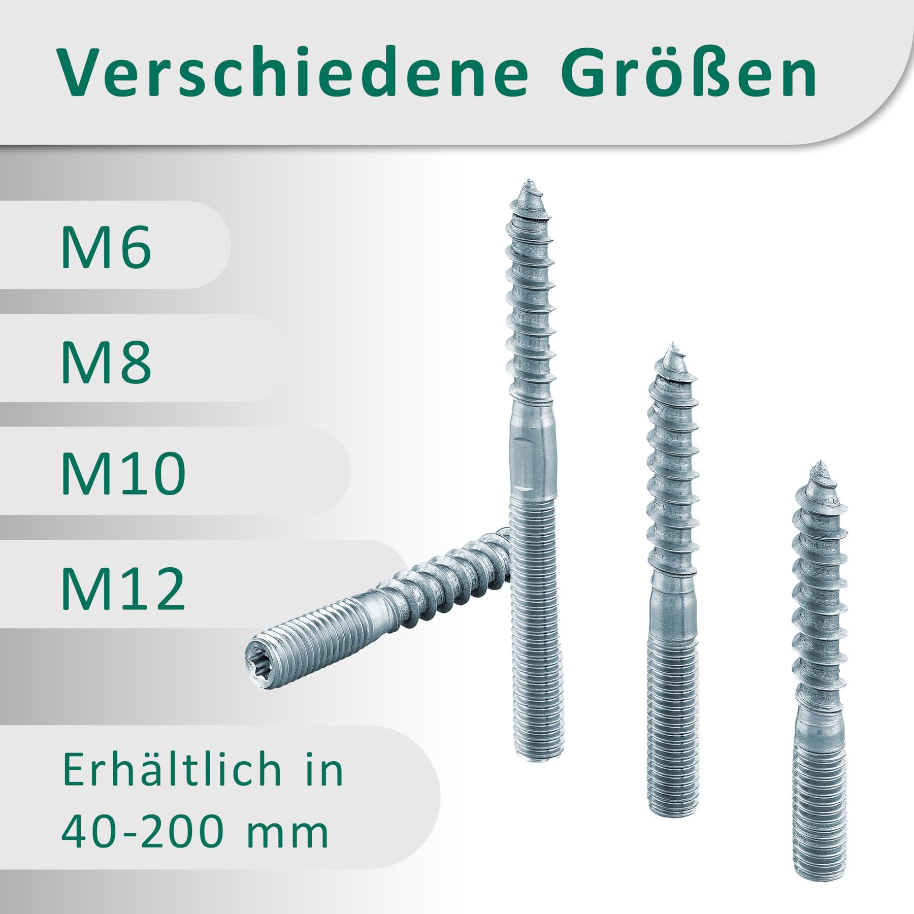 DSM – Espárragos roscados M12 x 200 mm con accionamiento Torx (TX 30) Galvanizados – M6 a M12, tornillos de doble rosca para acoplamientos de tubería, SW 10 mm, uniones de madera, material de montaje