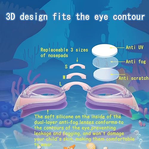 Miniatura 2 de Gafas de natación miopes para niños -2.0D a -5.0D, gafas de natación antiempañamiento miopes sin fugas, aptas para 4 a 14 años