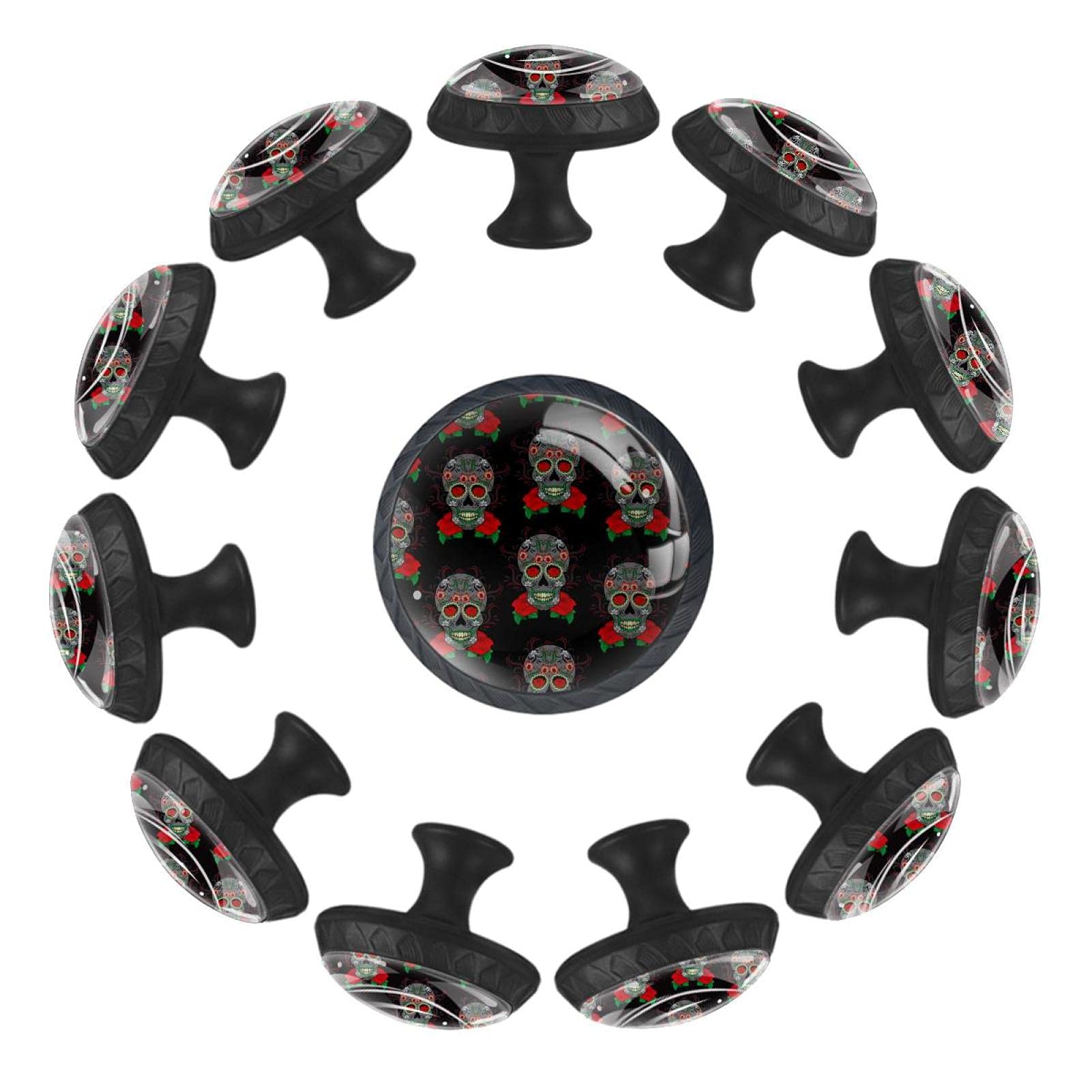 Lot de 12 boutons de tiroir ronds vintage crâne 35 mm pour meuble