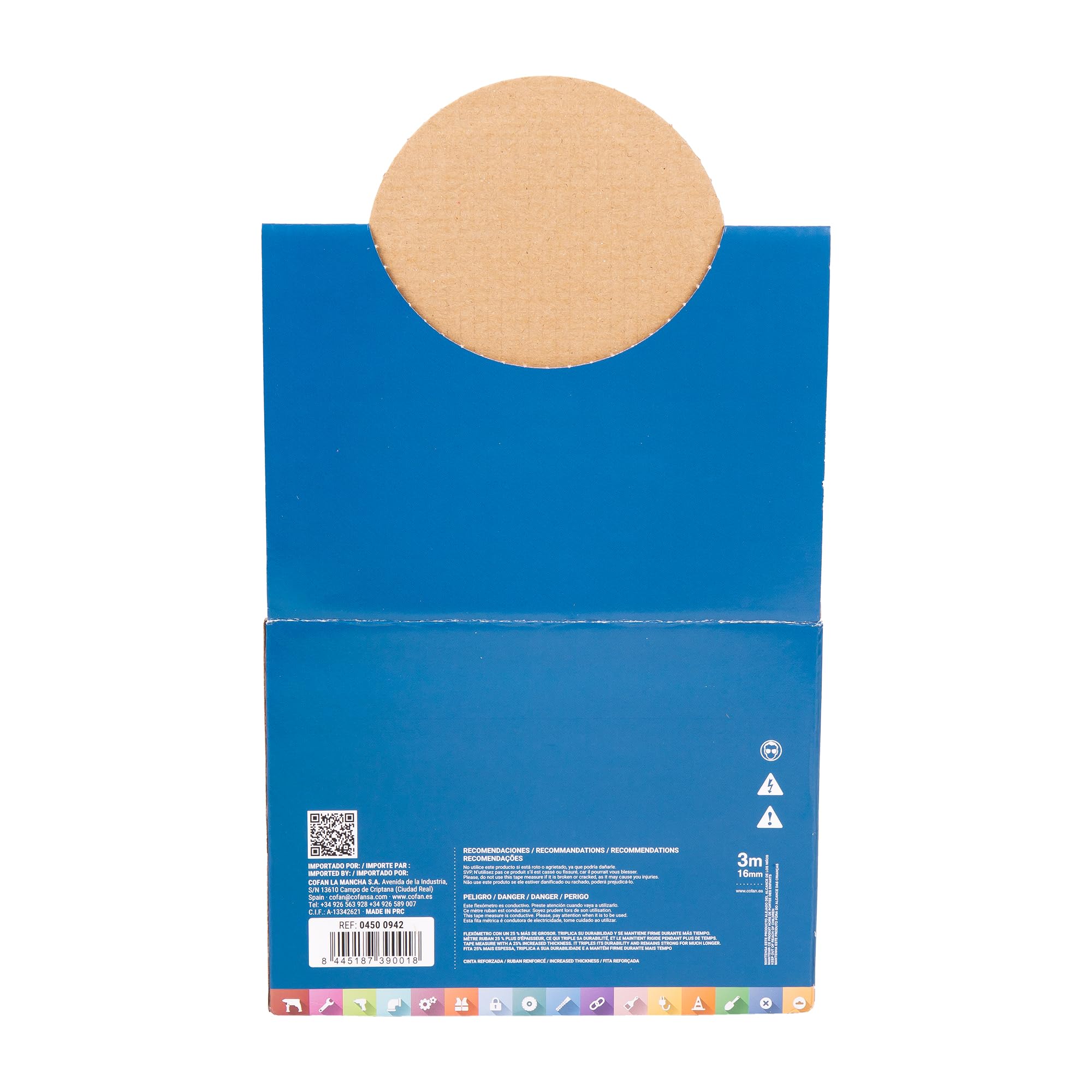 Cofan Expositor para flexómetros magnéticos de Cofan | Incluye 12 flexómetros | Flexómetro de 3 m x 16 mm (hoja) | Medida Expositor: 26,6 x 17,8 x 13,5 cm