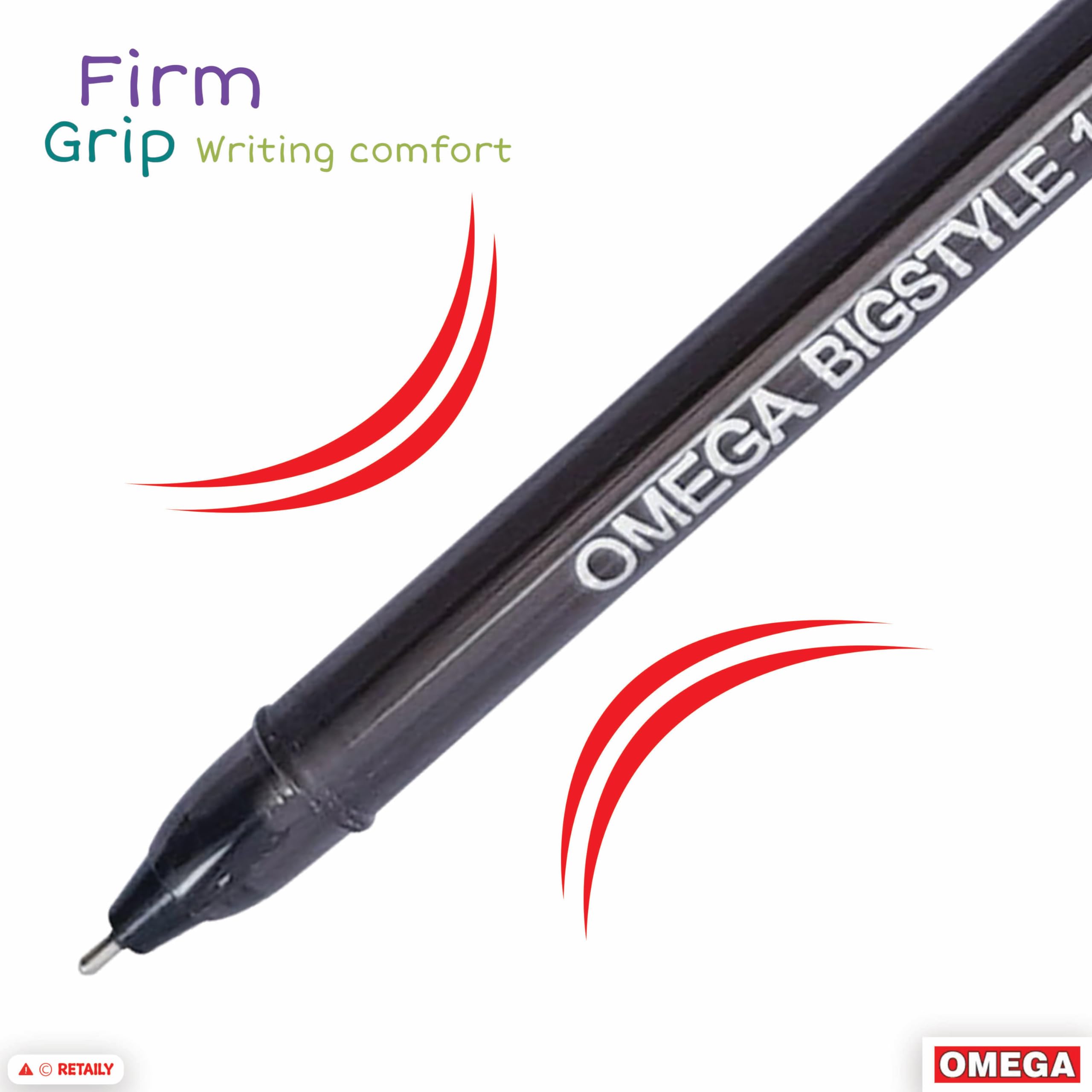 OMEGA BigStyle Ballpoint Pens, BLACK, Medium Point (1.0 mm), Pack of 20, Multipack, Smooth Ball Pens - Image 3