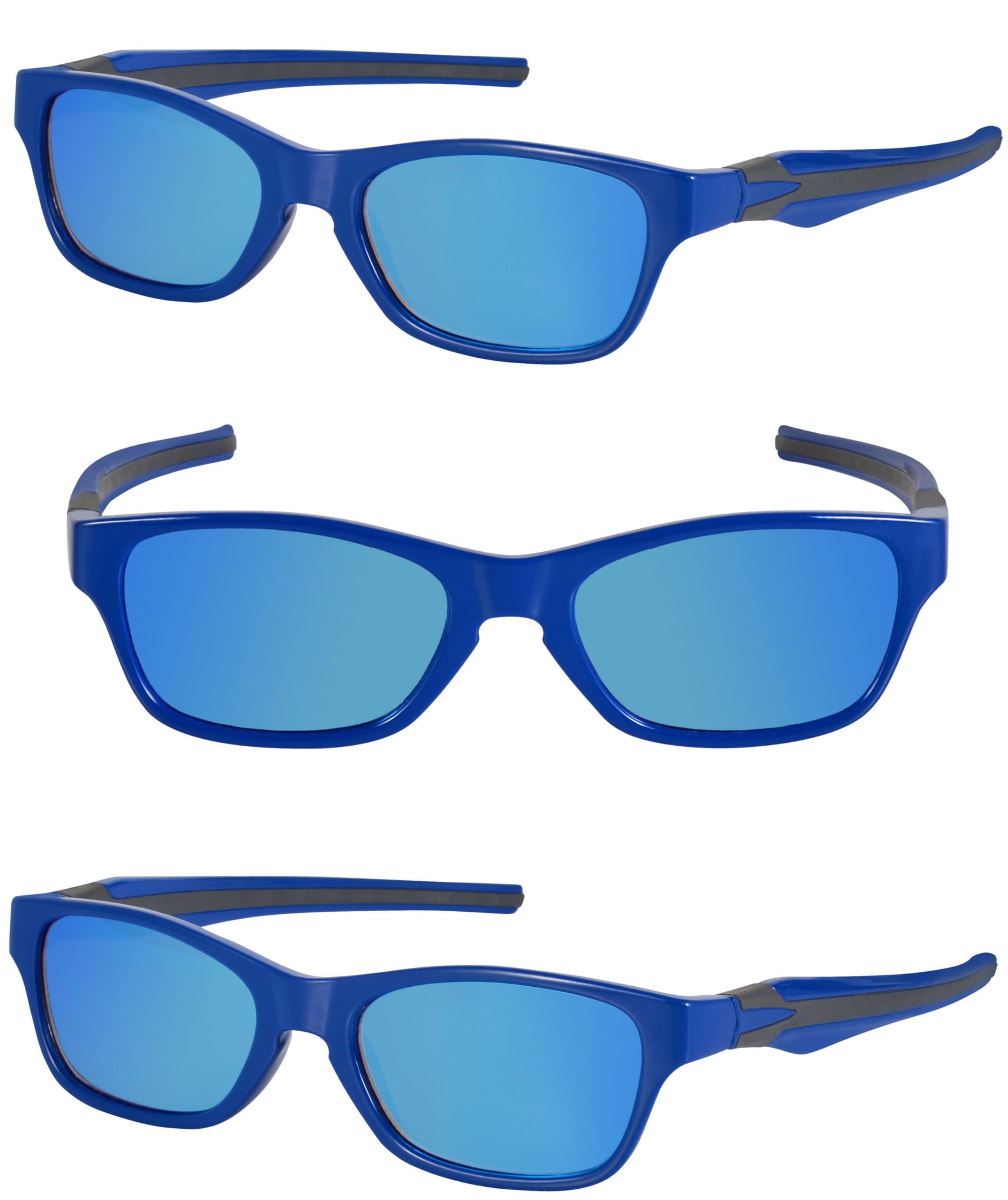 Mass Vision Reading Sunglasses with No Bifocal Full Reader Lens - 3 Pair of Lightweight UV400 Sun Readers, Unisex Wrap Frame (Open Road Blue, 2.5, x)