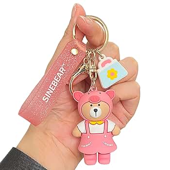 MEIPEL Cute Pink Bear Keychain, 3d Dressup Bear Key Ring