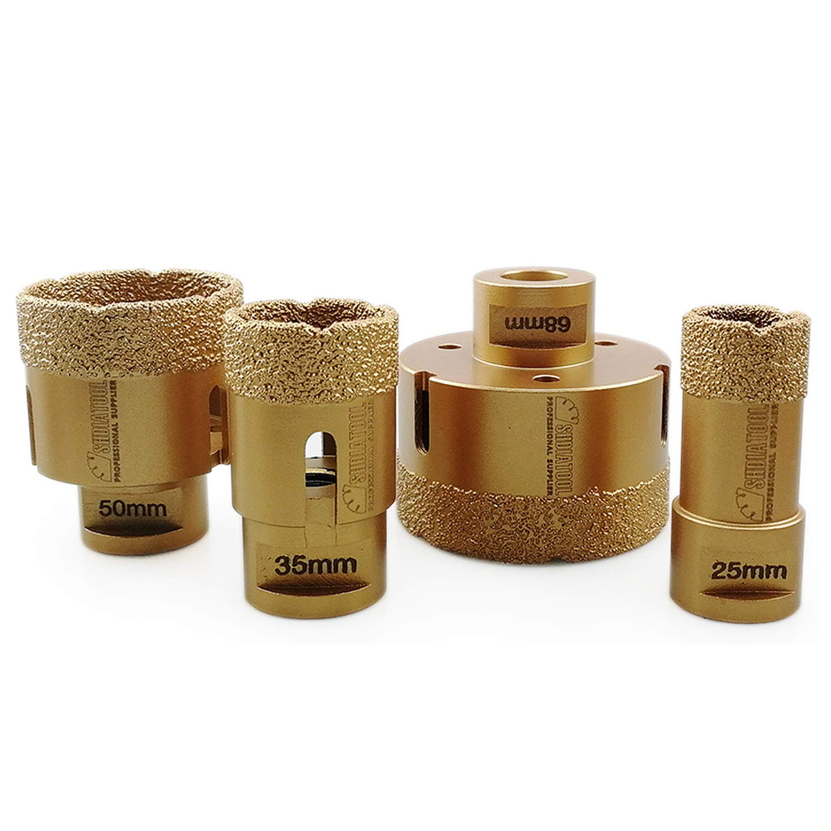 Shdiatool Golden Dry Diamond Drill Core Bits 4Pcs/Set For Porcelain Tile Granite Marble Dia 25/35/50/68Mm