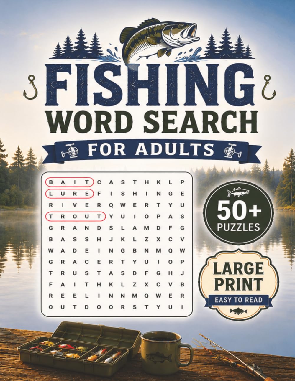 Large Print Fishing Word Search Puzzle Book For Adults: Word Searches with Large Print about Fishing, Angling, Lakes, Rivers | 50+ Puzzles | Gift for Adults, Fishermen
