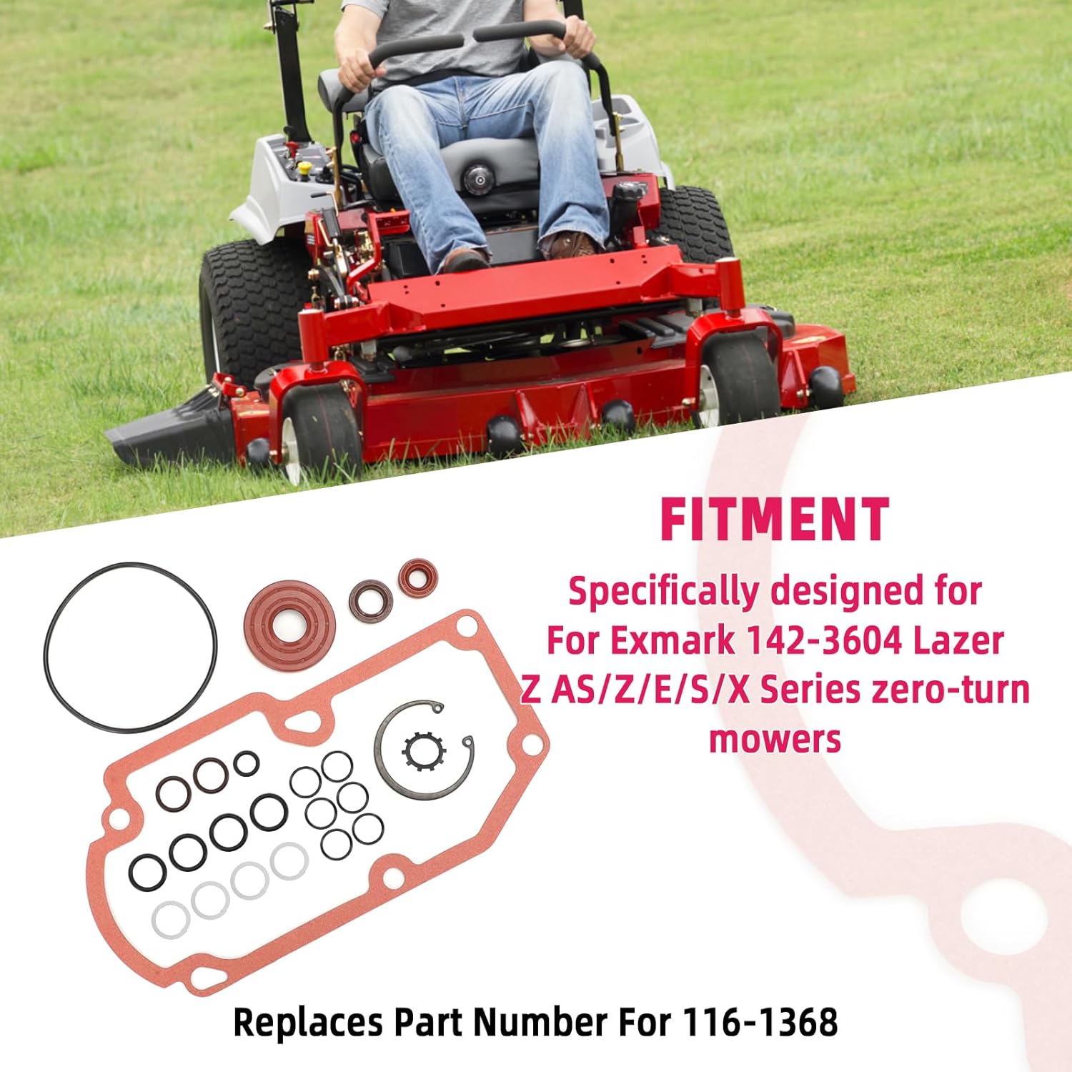 Pump Seal Kit for Exmark 142-3604 Lazer Z AS Z E S X Series, Replaces 116-1368 - Hydraulic Oil Leak Repair Kit for Zero Turn Mowers