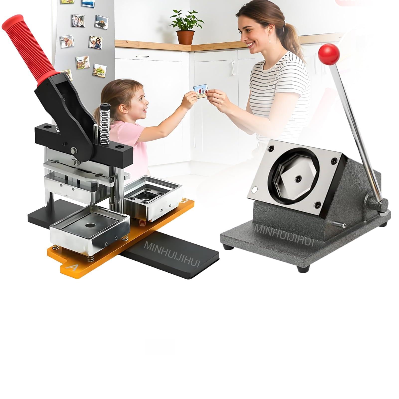 Macchina per magneti Quadrati, Taglierina per cartoncino, Set 50x50mm con 100 Pezzi Materiali e pressa, Decorazioni Frigorifero Personalizzate, per Hobby Domestici