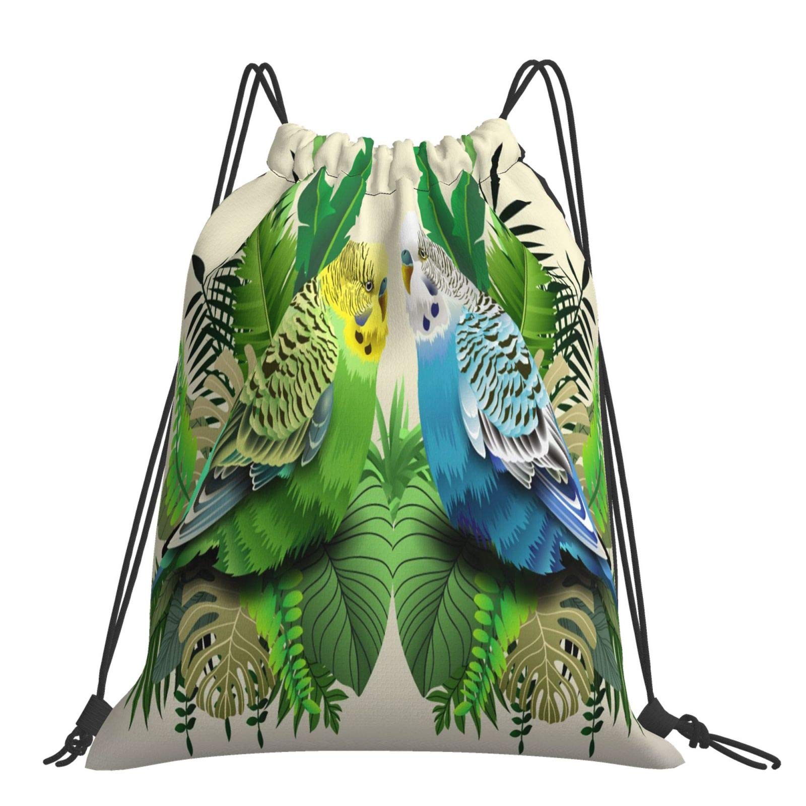 Beeoficepeng Unisex As Picture Drawstring Backpack, Green And Blue Budgie String Bag Sport Gym Bag Casual Daypack Drawstring Sackpack