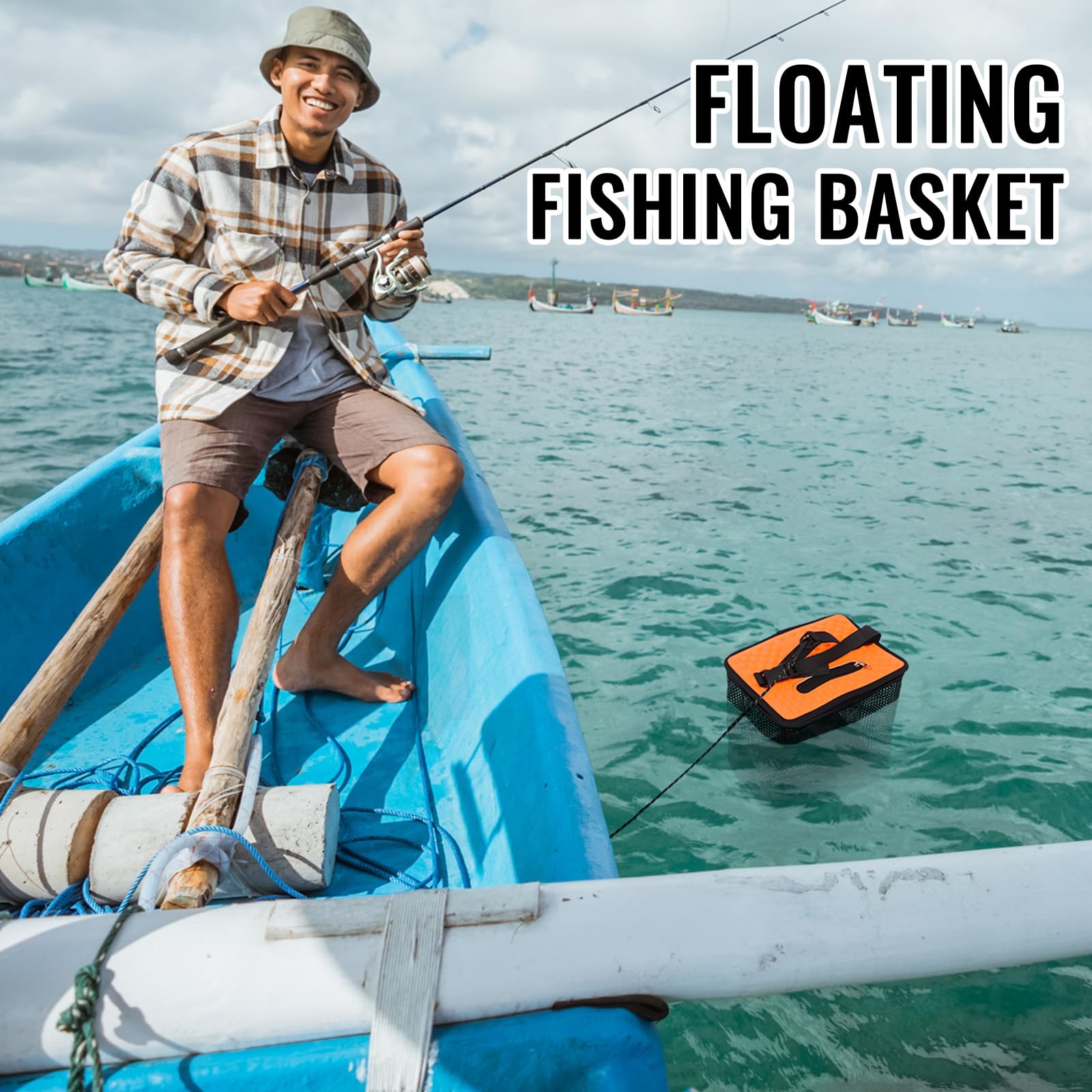 SATINIOR 2 cestas de pesca flotantes de 3.5 galones/10 galones, red de pesca plegable con revestimiento de goma, jaula de almacenamiento de cebo para peces capturados vivos, cangrejos de río
