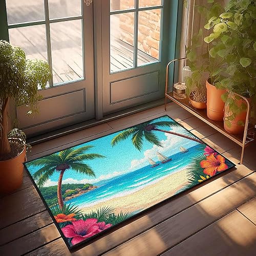 Non Slip Rubber Mat Runner Rug Cool Tropical Beach with
