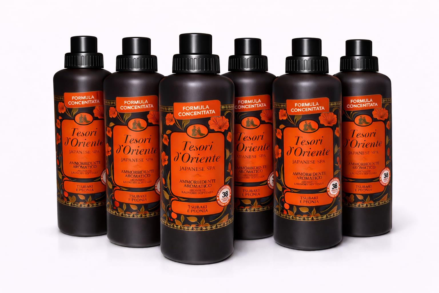 Tesori d'Oriente Ammorbidente Concentrato Japanese Spa – Cura Profumo Italiano – Tsubaki & Peonia – Confezione da 6 (6 Bottiglie) – Fragranza Lunga Durata Extra Morbida Lavaggio Veltao