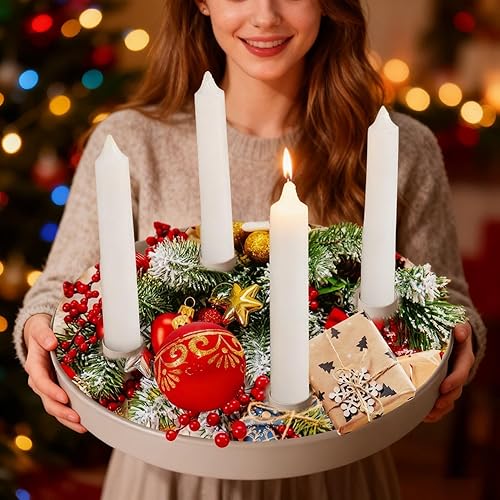 Miniatura 3 de Portavelas de bandeja redonda, 4 insertos cónicos para velas cónicas, portavelas decorativo de metalcerámica, multiusos para escritorio del hogar,