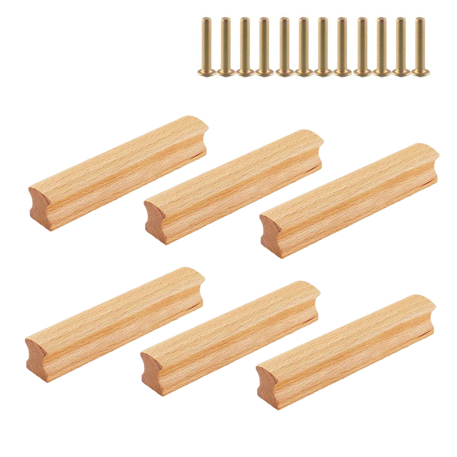 CAAGGMM Möbelgriffe Holz, 6 Stück Holz Griffe Möbel Massiv mit Schrauben, Lochabstand 64 mm, Schubladengriffe, Kleiderschrankgriff, für Schränke, Bäder, Büros, Küchen, Anrichte