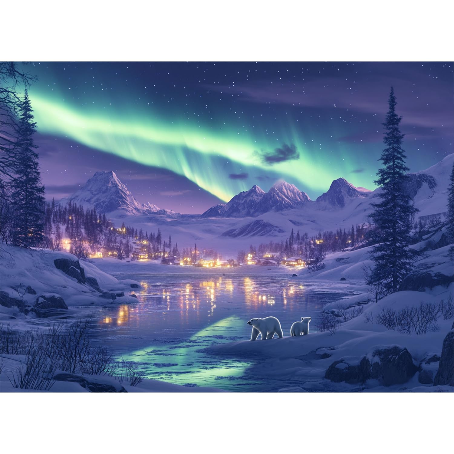 1000 Pieces Jigsaw Puzzles for Adults Northern Lights Polar Bear Puzzle Hard Difficult Challenging Puzzle for Teens 1000pc Nature Jigsaw Puzzles 70 x 50 cm - 1