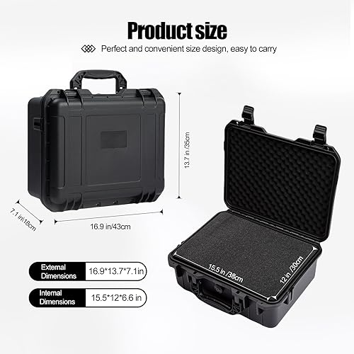 Miniatura 3 de Estuche rígido impermeable con inserto de espuma personalizable para cámara, drones, equipos, herramientas, instrumentos de prueba, 16.9 x 13.7 x