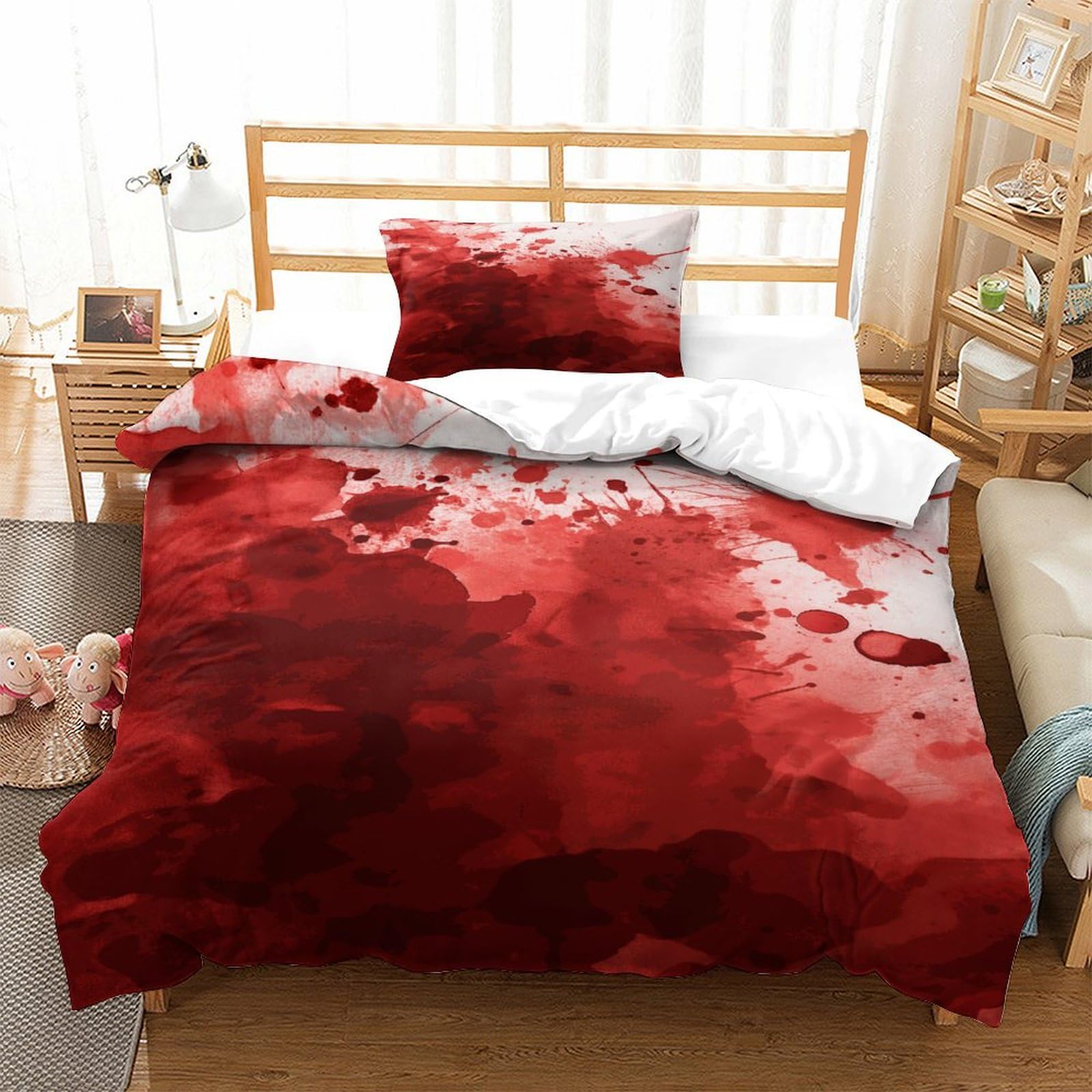 P1s9u7w5y Blood Splash Watercolor 3D Printed Duvet Cover Set 3Pcs Thick Microfiber Artistic Bedding Set Single（135X200cm）