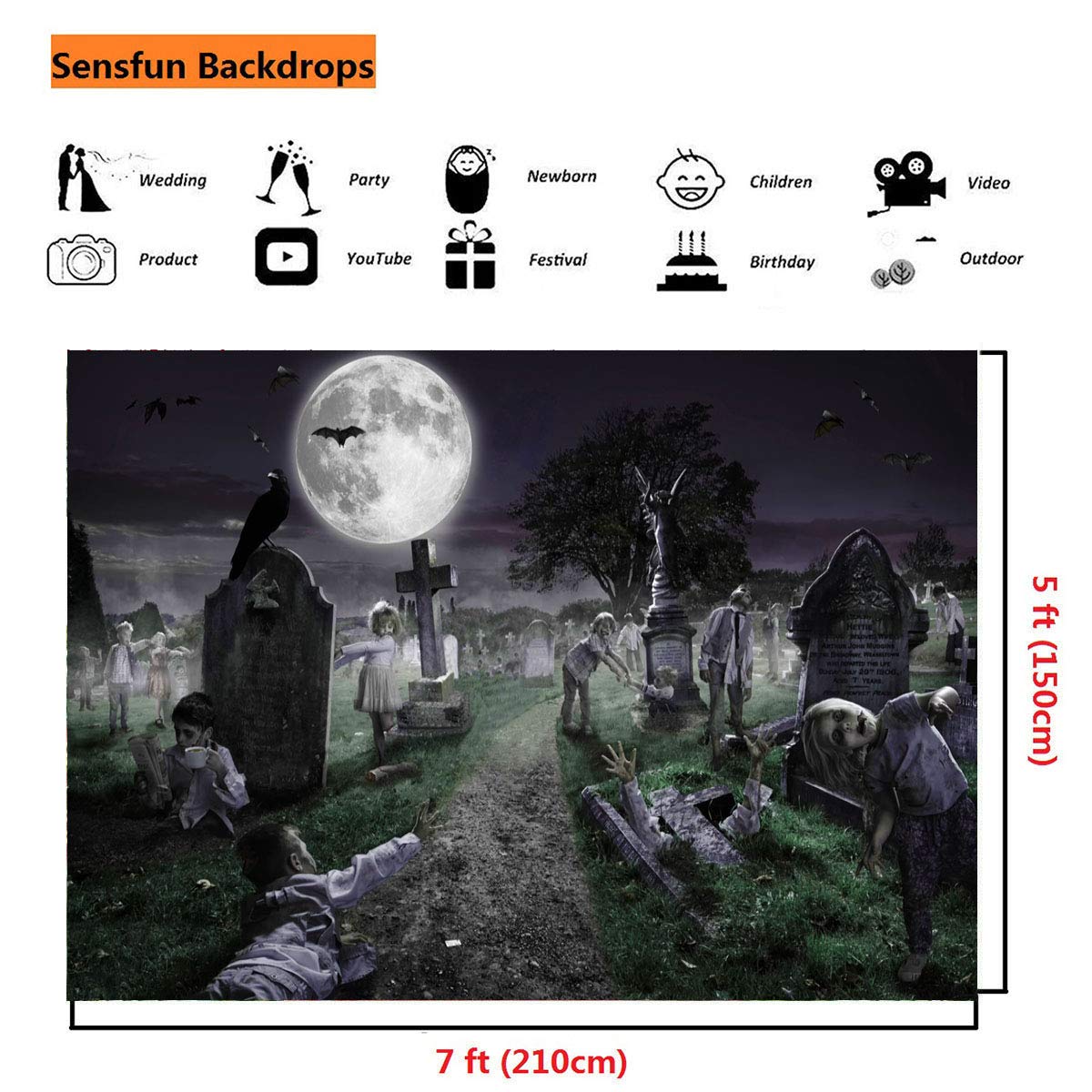 Amazon | Sensfun ハロウィンテーマ 墓地背景 不気味な月 夜 恐ろしい