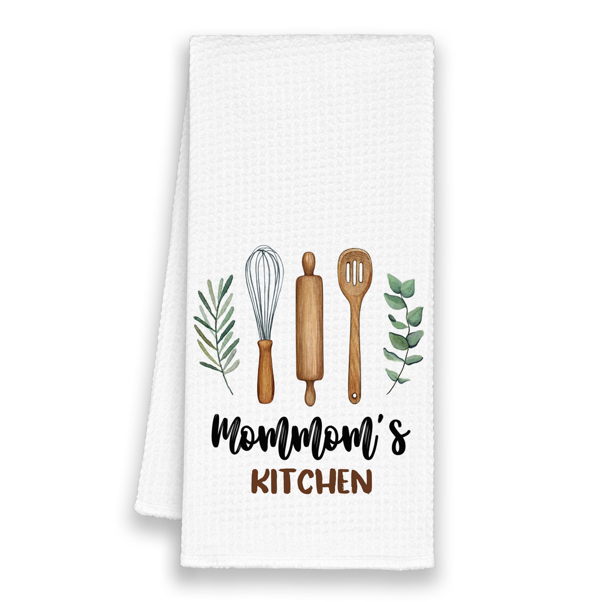 Mommom's Kitchen Towels Gifts, Grandma Mom Christmas Bathroom Hand Towels Gifts for Mommom Birthday Mother's Day, Rustic Eucalyptus Leaf Tea Dish Towel Decor 16x24in