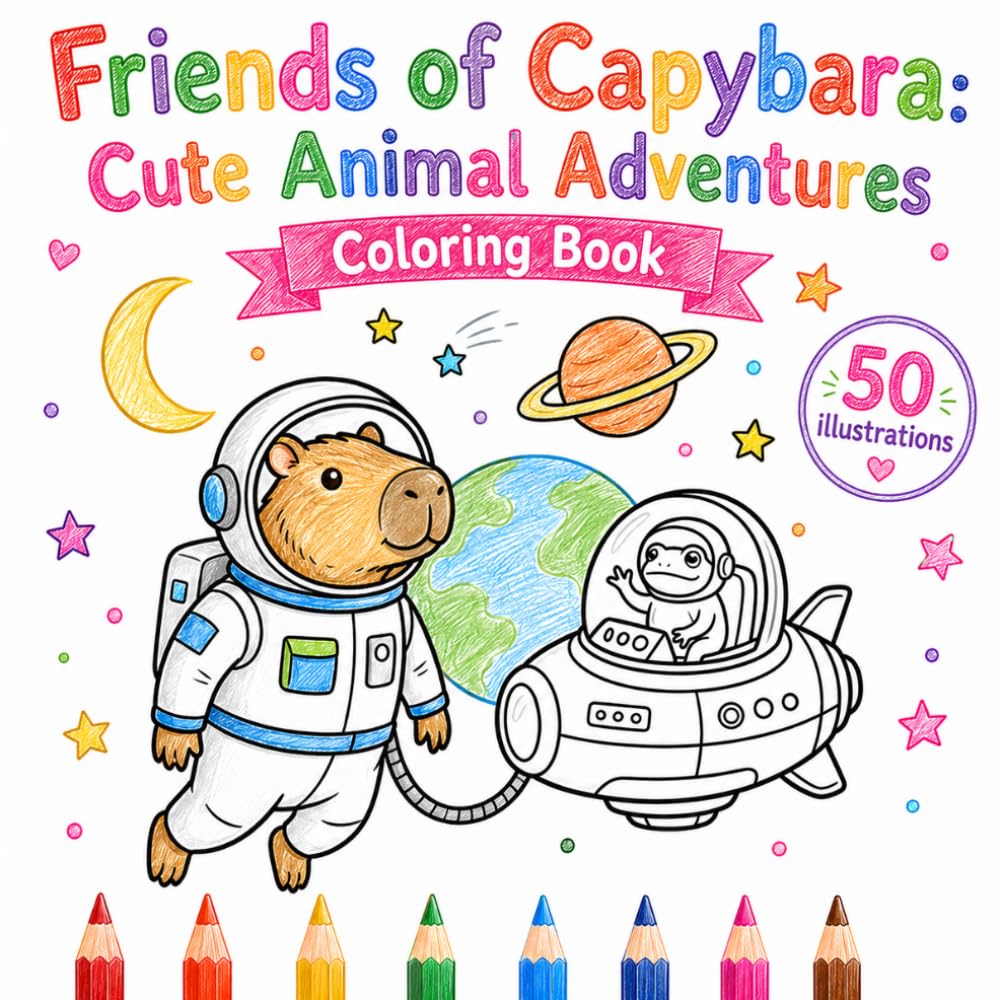 Friends of Capybara: Cute Animal Adventures Coloring Book: 50 adorable chubby capybara and animal friends in cozy everyday adventures for relaxing and creative coloring (Cozy Little Friends)