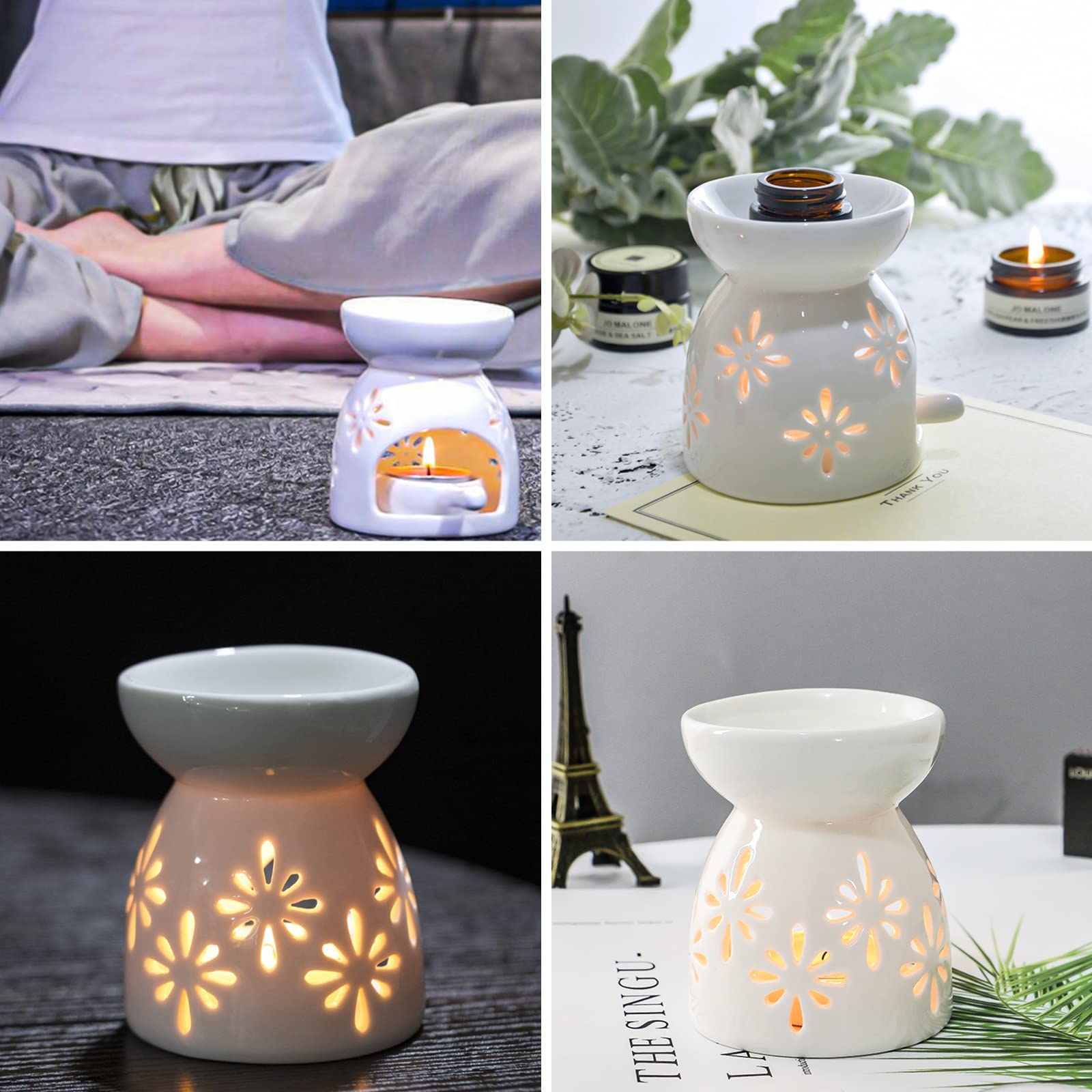 Ceramiczna lampa zapachowa do wosku, mini uchwyt na podgrzewacze, palnik olejowy do olejków eterycznych z woskiem zapachowym, palnik zapachowy z łyżeczką i dyfuzorem zapachowym
